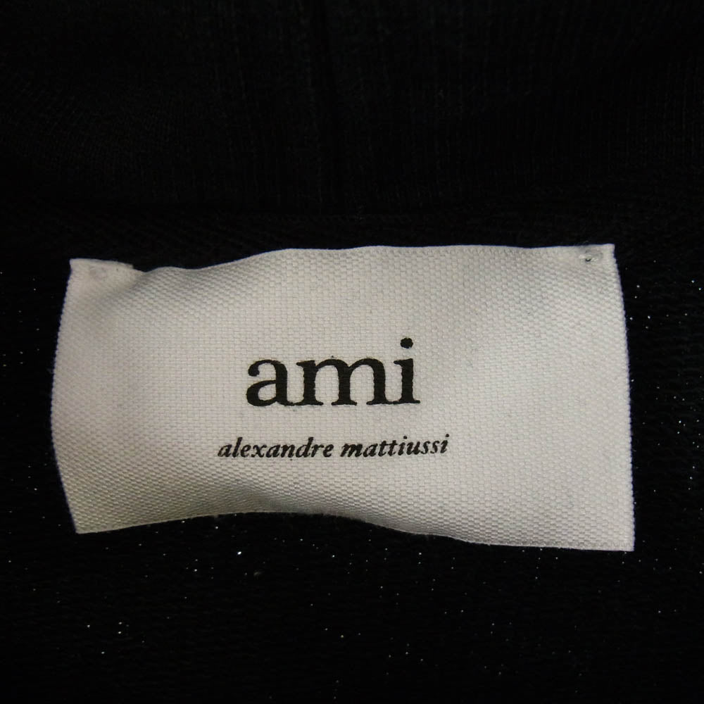 AMI PARIS アミパリス BFUSW200.730 SMALL ADC HOODIE コットン ハートロゴ 刺繍 プルオーバー スウェット パーカー フーディー ブラック系 L【中古】