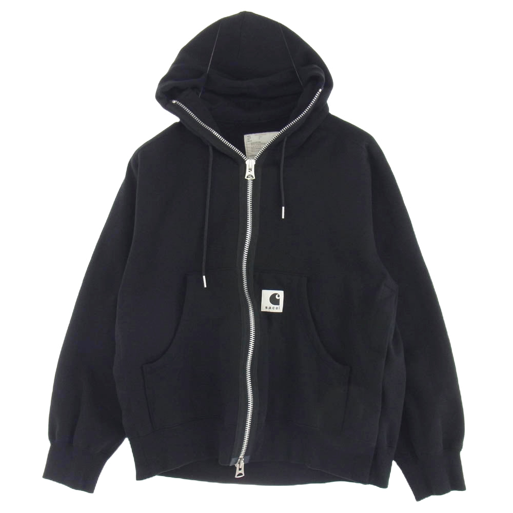 Sacai サカイ 23AW 23-0556S × Carhartt WIP Hoodie カーハート ジップアップ スウェット パーカー フーディー ブラック系 2【中古】