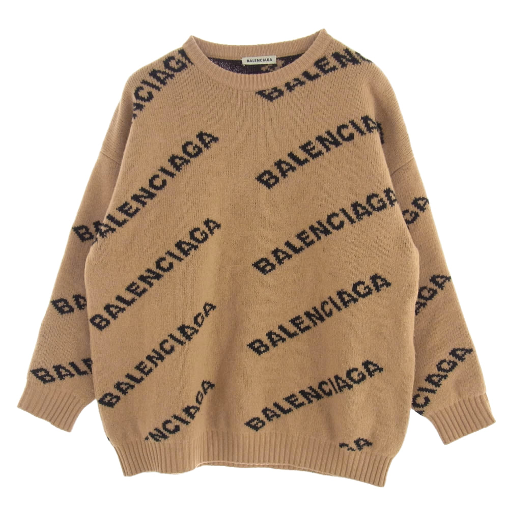 BALENCIAGA バレンシアガ 19AW 581027 T1473 オールオーバー ロゴ ウール ニット ベージュ系 ブラック系 S【中古】