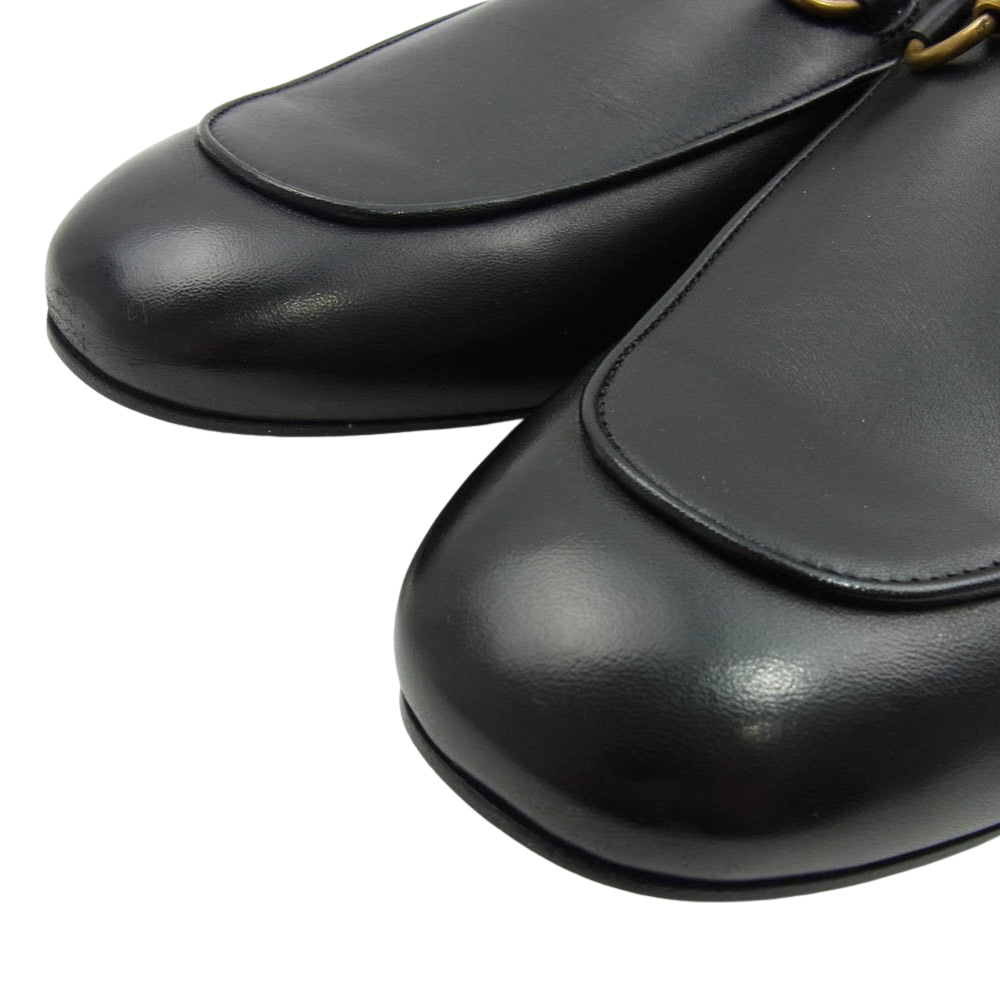 GUCCI グッチ 426219 プリンスタウン ホースビット レザー ミュール スリッパ ブラック系 6【美品】【中古】