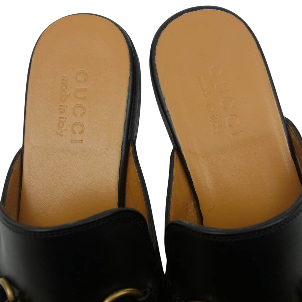 GUCCI グッチ 426219 プリンスタウン ホースビット レザー ミュール スリッパ ブラック系 6【美品】【中古】