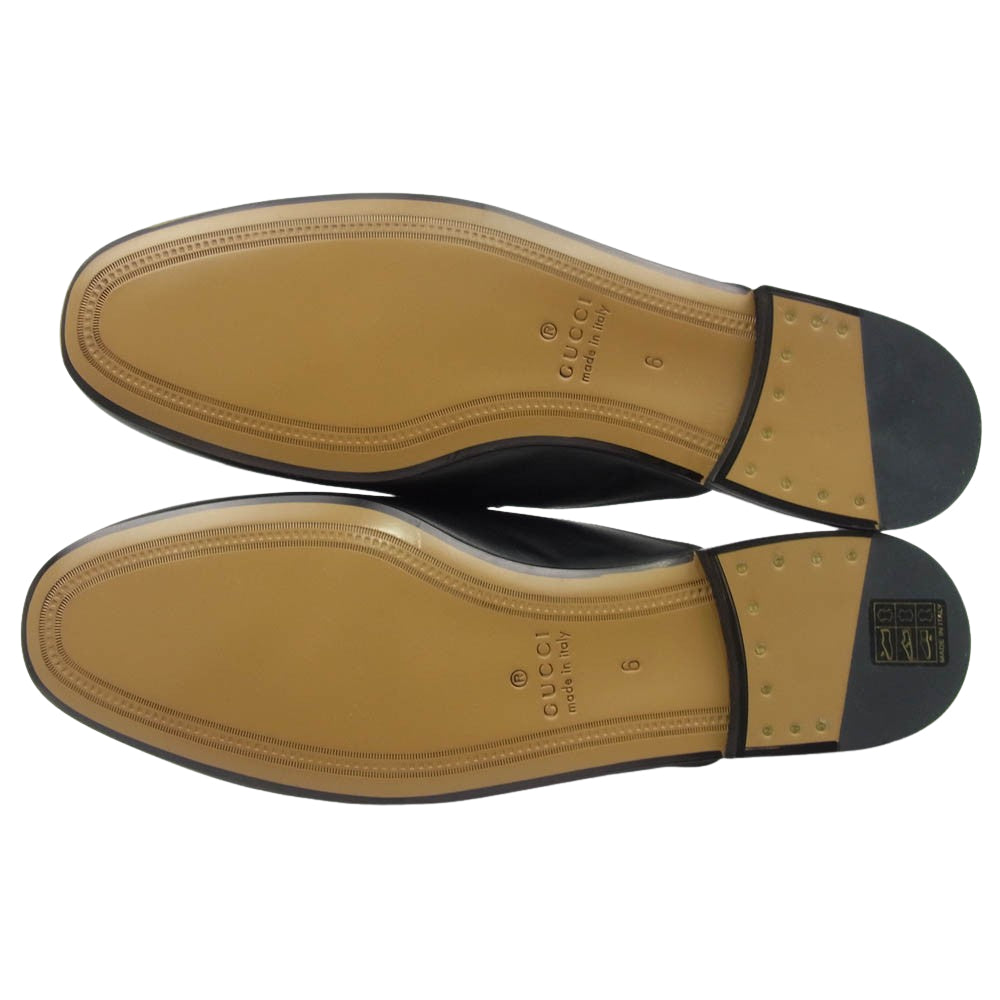 GUCCI グッチ 426219 プリンスタウン ホースビット レザー ミュール スリッパ ブラック系 6【美品】【中古】