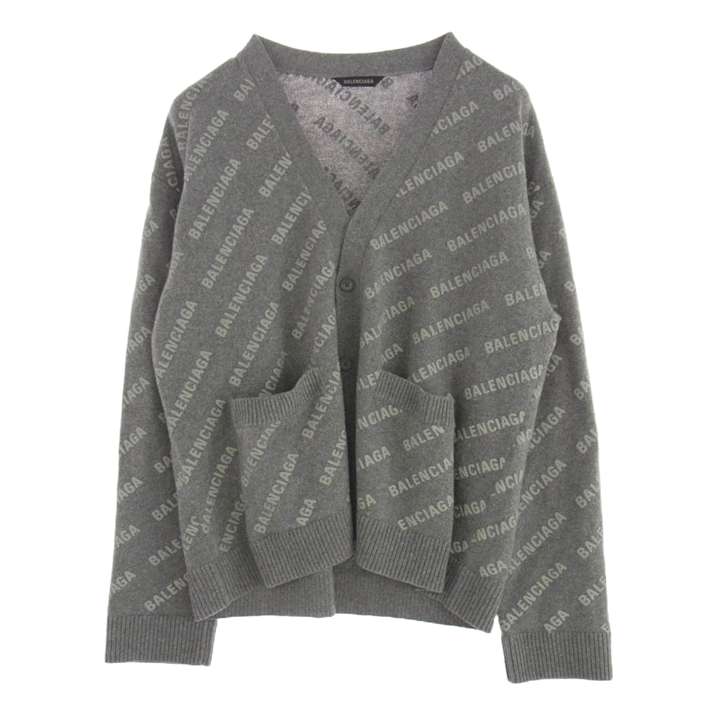 BALENCIAGA バレンシアガ 733850 T4127 オールオーバー ロゴ 総柄 ニット カーディガン グレー系 1【中古】