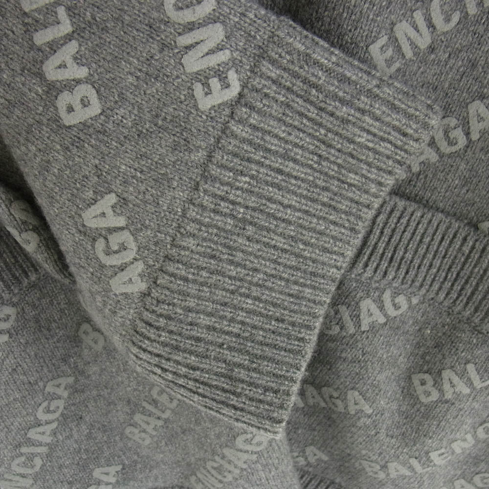 BALENCIAGA バレンシアガ 733850 T4127 オールオーバー ロゴ 総柄 ニット カーディガン グレー系 1【中古】