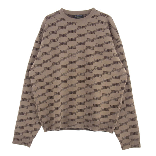 BALENCIAGA バレンシアガ 23SS 705033 T3253 BBモノグラム ロゴ 総柄 ジャガード ニット セーター ベージュ系 ブラウン系 S【中古】