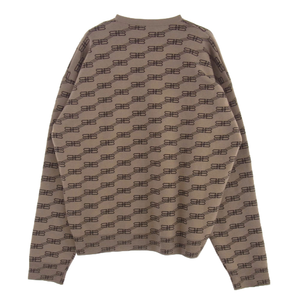BALENCIAGA バレンシアガ 23SS 705033 T3253 BBモノグラム ロゴ 総柄 ジャガード ニット セーター ベージュ系 ブラウン系 S【中古】