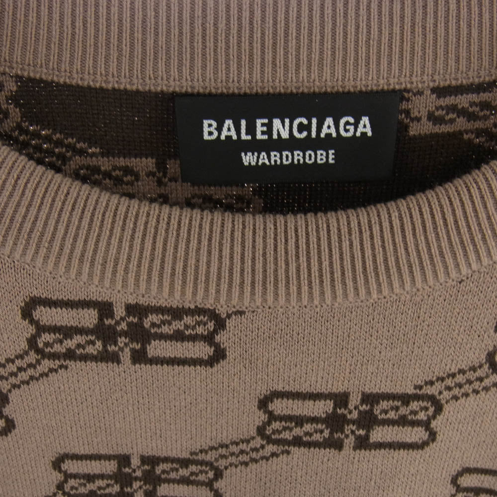 BALENCIAGA バレンシアガ 23SS 705033 T3253 BBモノグラム ロゴ 総柄 ジャガード ニット セーター ベージュ系 ブラウン系 S【中古】