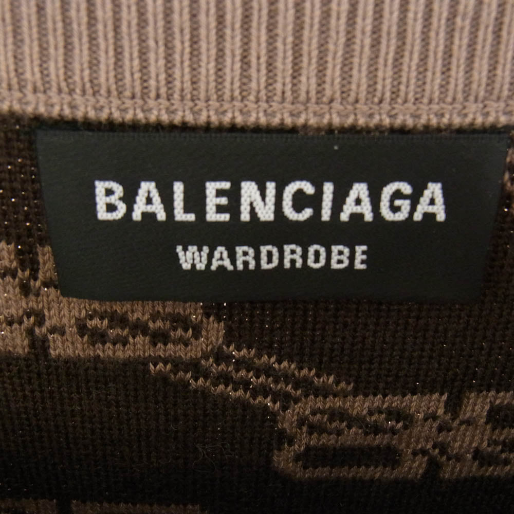 BALENCIAGA バレンシアガ 23SS 705033 T3253 BBモノグラム ロゴ 総柄 ジャガード ニット セーター ベージュ系 ブラウン系 S【中古】
