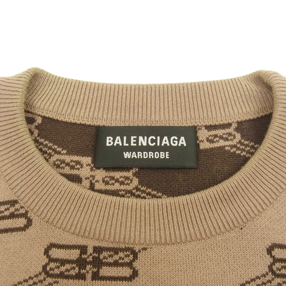 BALENCIAGA バレンシアガ 23SS 705033 T3253 BBモノグラム ロゴ 総柄 ジャガード ニット セーター ベージュ系 ブラウン系 S【中古】