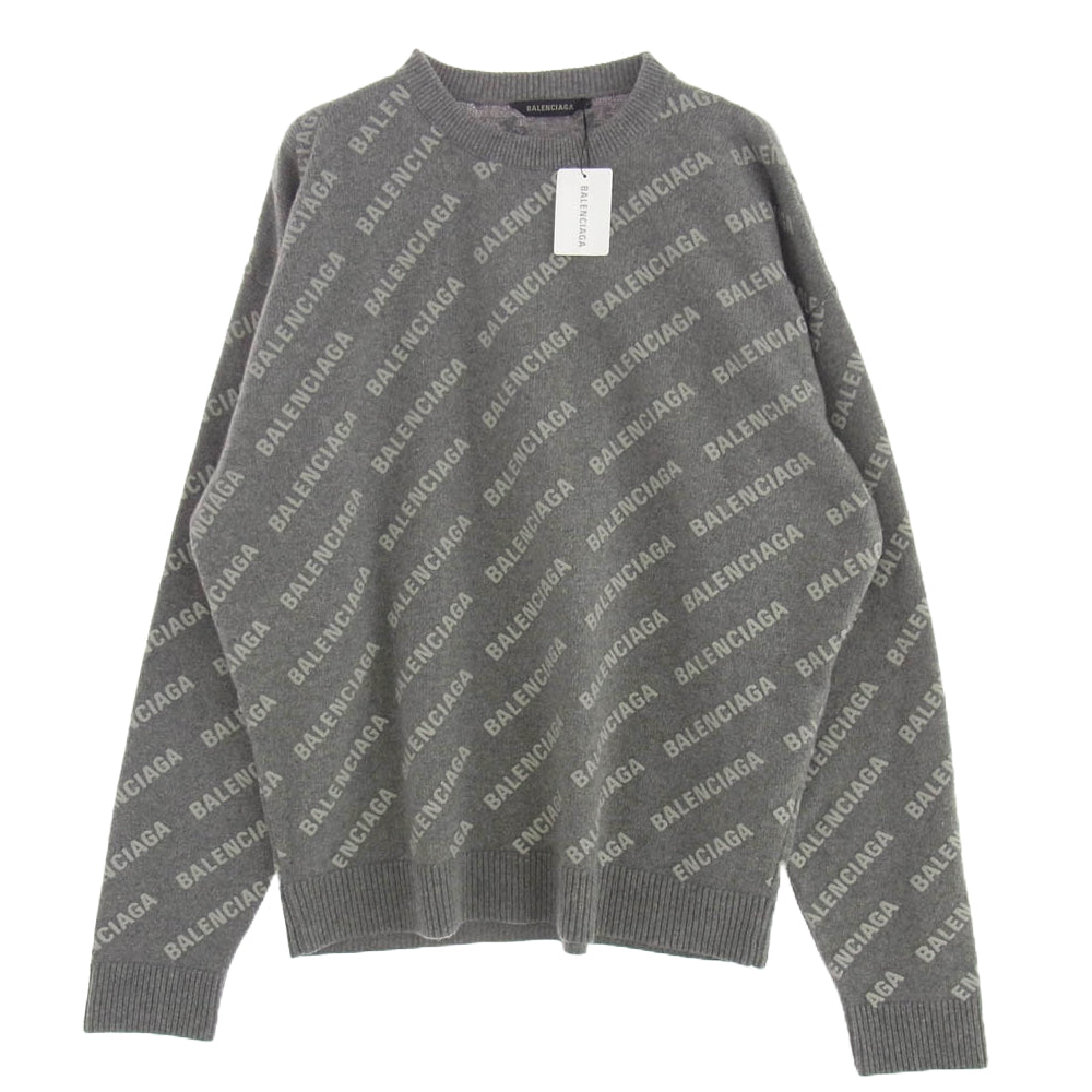 BALENCIAGA バレンシアガ 734009 T4127 オールオーバー ロゴ 総柄 ニット セーター グレー系 M【中古】