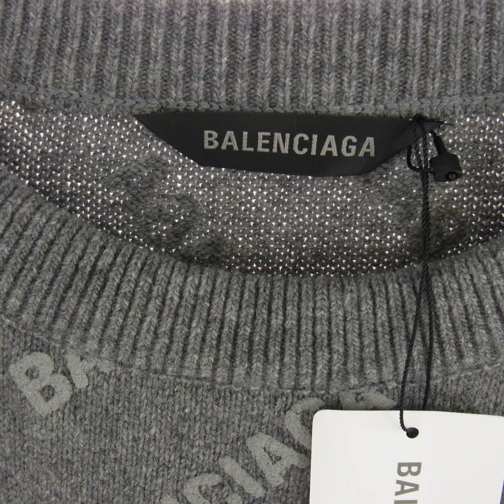 BALENCIAGA バレンシアガ 734009 T4127 オールオーバー ロゴ 総柄 ニット セーター グレー系 M【中古】