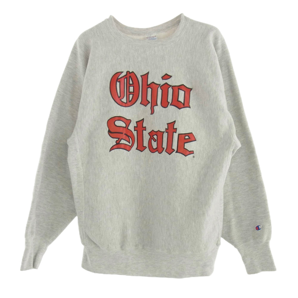 Champion チャンピオン USA製 90s ヴィンテージ REVESE WEAVE Ohio State リバースウィーブ ロゴ スウェット グレー系 レッド系 L【中古】