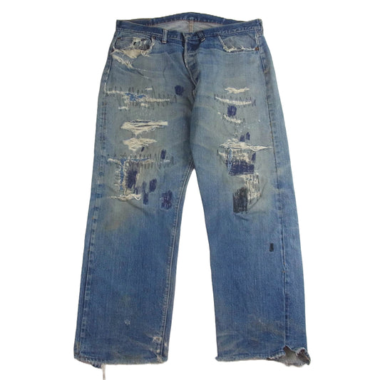 Levi's リーバイス 501 66前期 BIGE リペア ダメージ デニム パンツ インディゴブルー系【中古】