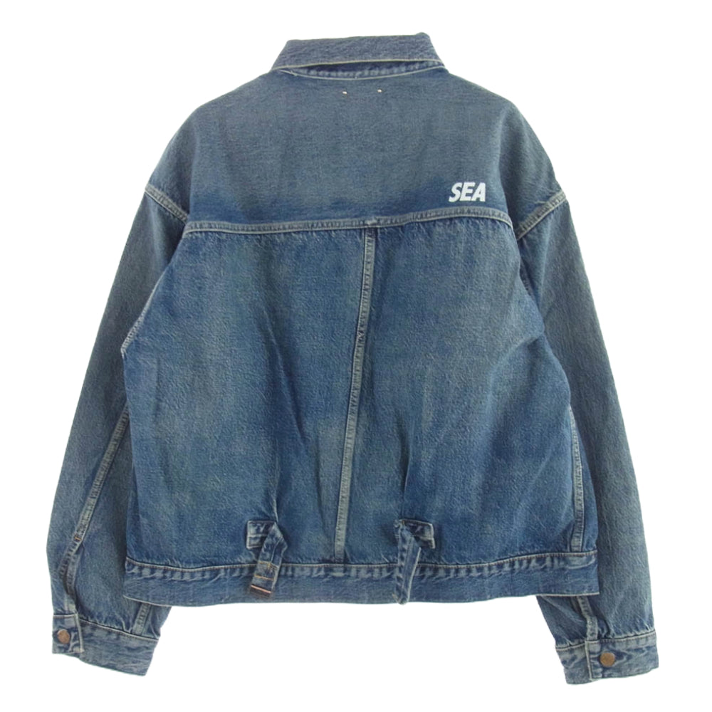 WIND AND SEA ウィンダンシー 24MND-WAS001-86-022 × MINEDENIM マインデニム E.BF-GJKT インディゴ セルヴィッジ デニム ロゴプリント デニムジャケット インディゴブルー系 M【新古品】【未使用】【中古】