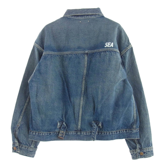 WIND AND SEA ウィンダンシー 24MND-WAS001-86-022 × MINEDENIM マインデニム E.BF-GJKT インディゴ セルヴィッジ デニム ロゴプリント デニムジャケット インディゴブルー系 M【新古品】【未使用】【中古】