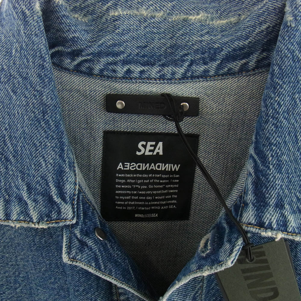 WIND AND SEA ウィンダンシー 24MND-WAS001-86-022 × MINEDENIM マインデニム E.BF-GJKT インディゴ セルヴィッジ デニム ロゴプリント デニムジャケット インディゴブルー系 M【新古品】【未使用】【中古】