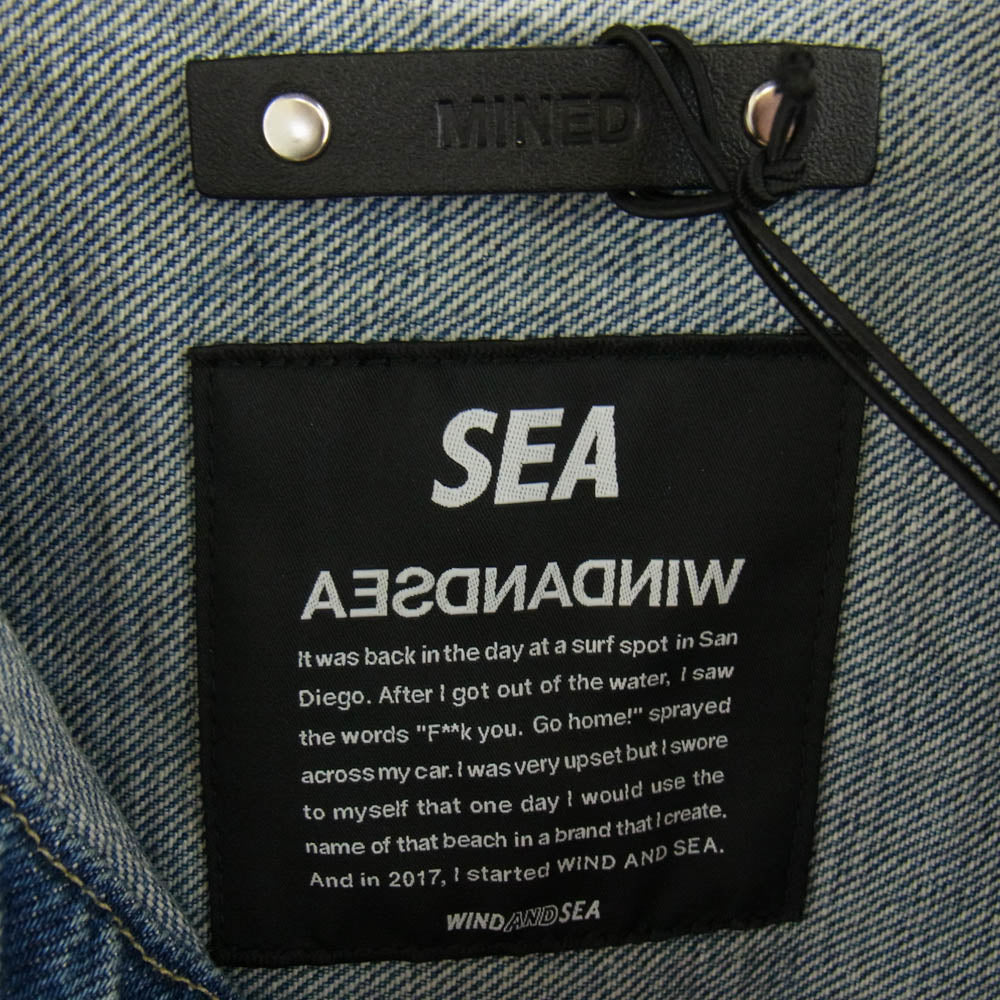 WIND AND SEA ウィンダンシー 24MND-WAS001-86-022 × MINEDENIM マインデニム E.BF-GJKT インディゴ セルヴィッジ デニム ロゴプリント デニムジャケット インディゴブルー系 M【新古品】【未使用】【中古】