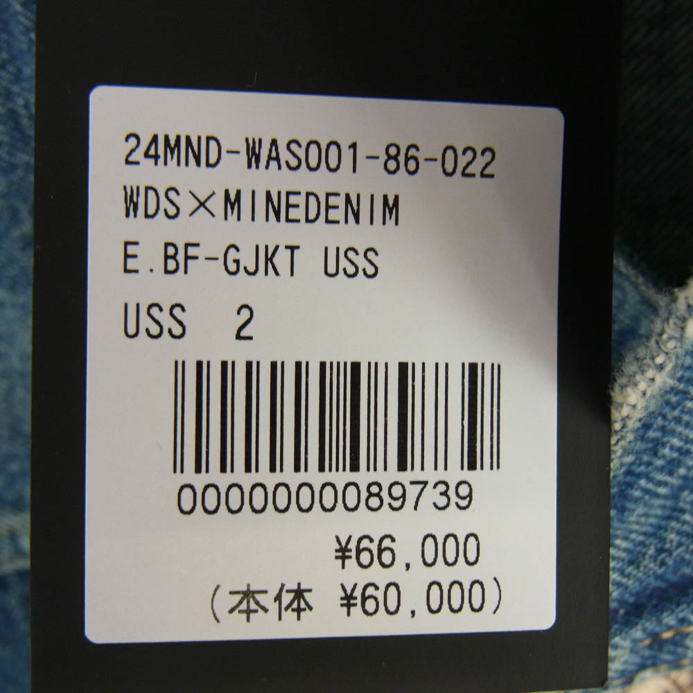 WIND AND SEA ウィンダンシー 24MND-WAS001-86-022 × MINEDENIM マインデニム E.BF-GJKT インディゴ セルヴィッジ デニム ロゴプリント デニムジャケット インディゴブルー系 M【新古品】【未使用】【中古】