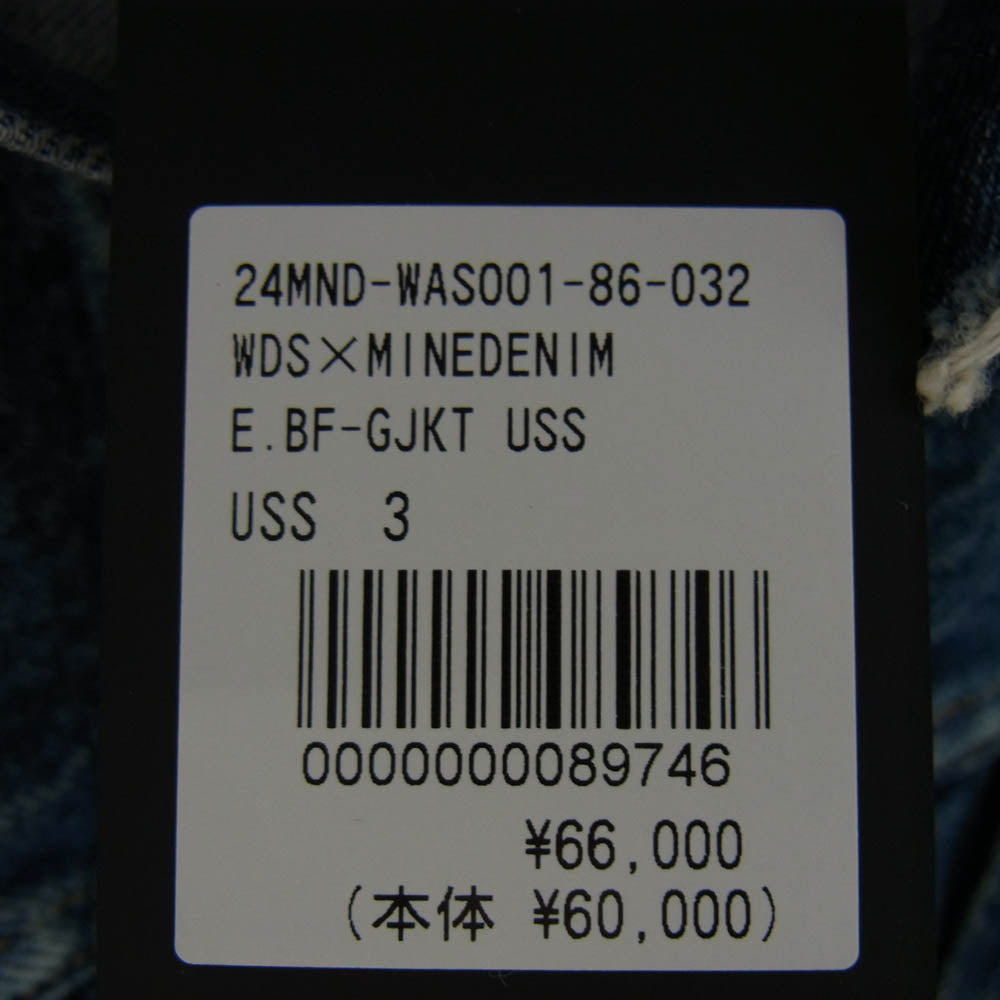 WIND AND SEA ウィンダンシー 24MND-WAS001-86-032 × MINEDENIM マインデニム E.BF-GJKT インディゴ セルヴィッジ デニム ロゴプリント デニムジャケット インディゴブルー系 L【新古品】【未使用】【中古】