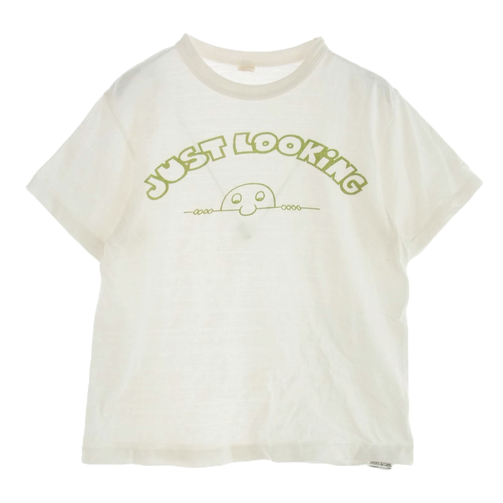 WAREHOUSE ウエアハウス JUST LOOKING 染み込み プリント 半袖 Tシャツ ホワイト系 グリーン系 S【中古】