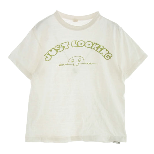 WAREHOUSE ウエアハウス JUST LOOKING 染み込み プリント 半袖 Tシャツ ホワイト系 グリーン系 S【中古】