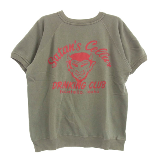 WAREHOUSE ウエアハウス Satans Cellar 染み込みプリント 半袖 クルーネック スウェット グレー系 レッド系 M 38-40【中古】