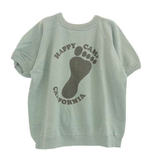 WAREHOUSE ウエアハウス HAPPY CAMP 染み込みプリント 半袖 クルーネック スウェット ライトグリーン系 M 38-40【中古】