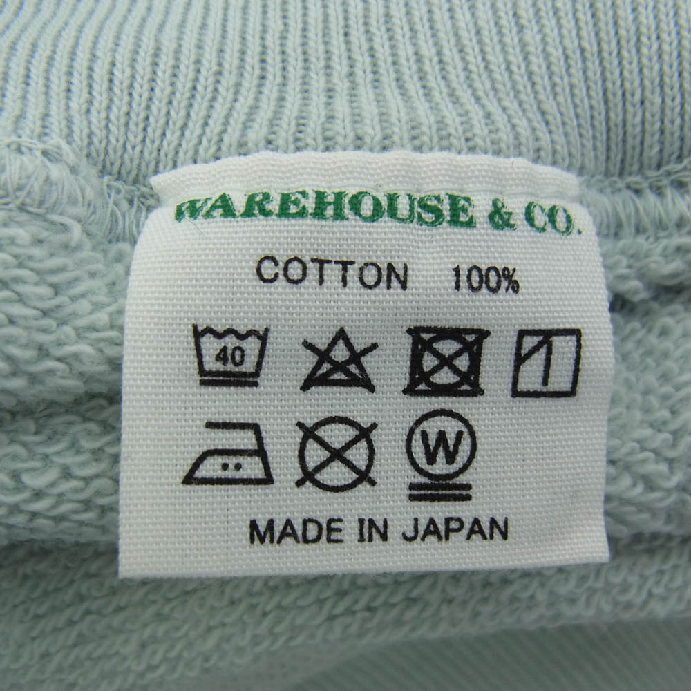 WAREHOUSE ウエアハウス HAPPY CAMP 染み込みプリント 半袖 クルーネック スウェット ライトグリーン系 M 38-40【中古】