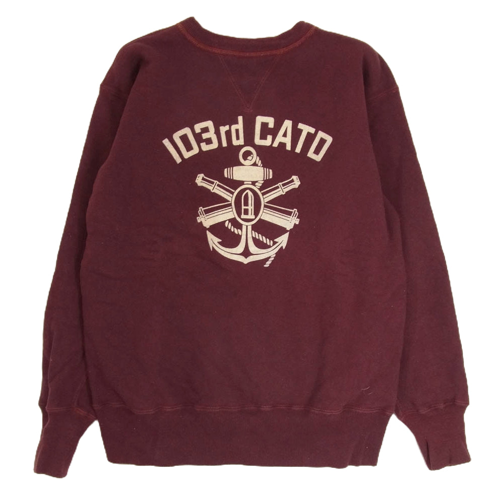 WAREHOUSE ウエアハウス IO3rd CATD フロッキー プリント 長袖 クルーネック スウェット エンジ系 38【中古】
