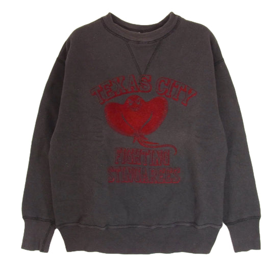 WAREHOUSE ウエアハウス TEXAS CITY フロッキー プリント 長袖 クルーネック スウェット ブラック系 38【中古】
