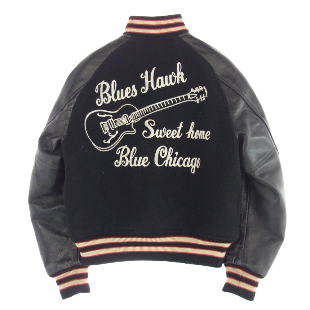 WHITESVILLE ホワイツビル BLUE CHICAGO 袖革 レザー メルトン スタジャン ブラック系 オフホワイト系 36【中古】