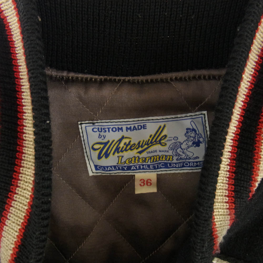 WHITESVILLE ホワイツビル BLUE CHICAGO 袖革 レザー メルトン スタジャン ブラック系 オフホワイト系 36【中古】