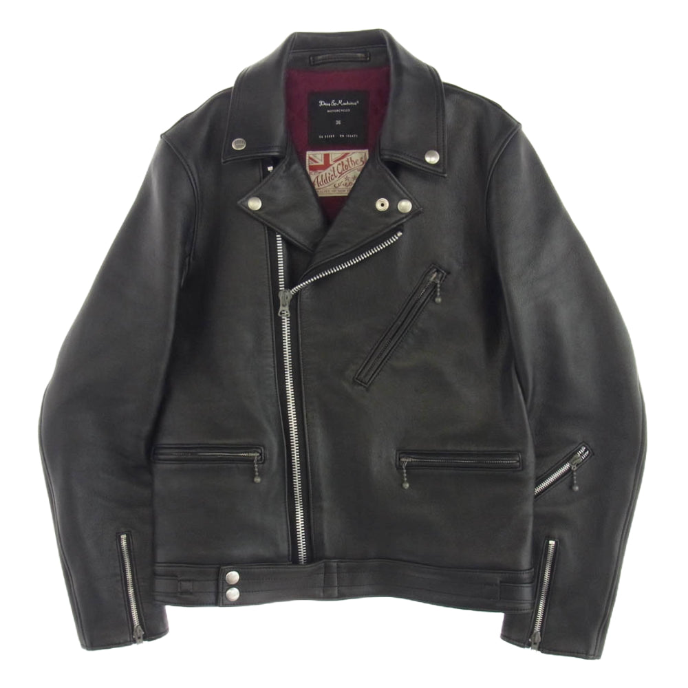 ADDICT CLOTHES アディクトクローズ AD-03D × Deus Ex Machina シープレザー ライダース ジャケット 羊革 ブラック系 36【中古】