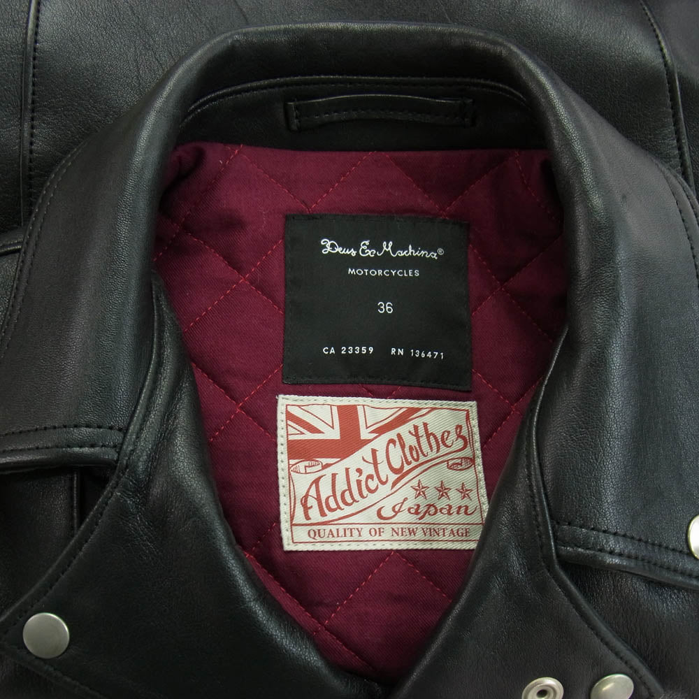 ADDICT CLOTHES アディクトクローズ AD-03D × Deus Ex Machina シープレザー ライダース ジャケット 羊革 ブラック系 36【中古】