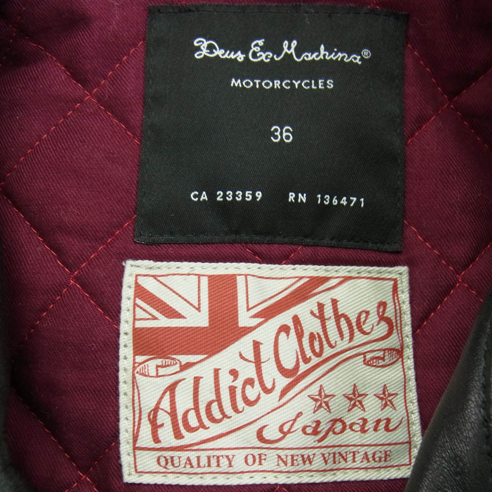 ADDICT CLOTHES アディクトクローズ AD-03D × Deus Ex Machina シープレザー ライダース ジャケット 羊革 ブラック系 36【中古】