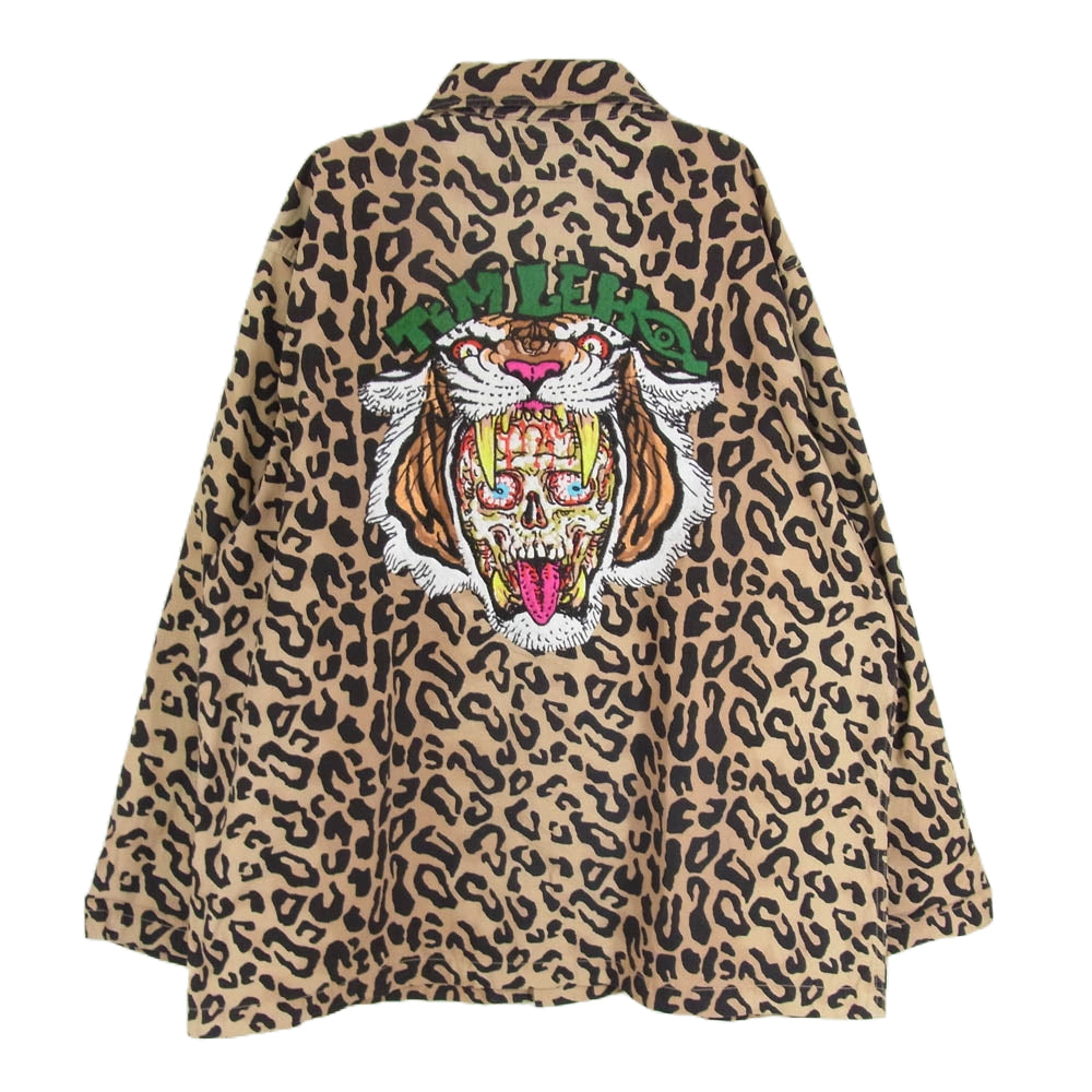 WACKO MARIA ワコマリア × TIM LEHI ティムリーハイ ARMY SHIRT タイガー スカル 刺繡 アーミー シャツ 長袖 ブラウン系 L【中古】