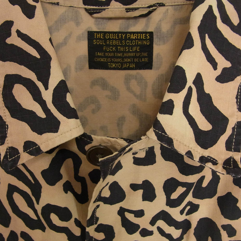 WACKO MARIA ワコマリア × TIM LEHI ティムリーハイ ARMY SHIRT タイガー スカル 刺繡 アーミー シャツ 長袖 ブラウン系 L【中古】
