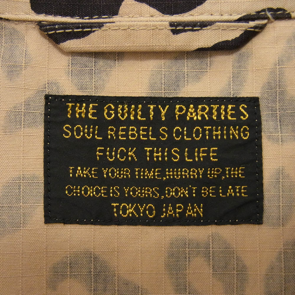 WACKO MARIA ワコマリア × TIM LEHI ティムリーハイ ARMY SHIRT タイガー スカル 刺繡 アーミー シャツ 長袖 ブラウン系 L【中古】