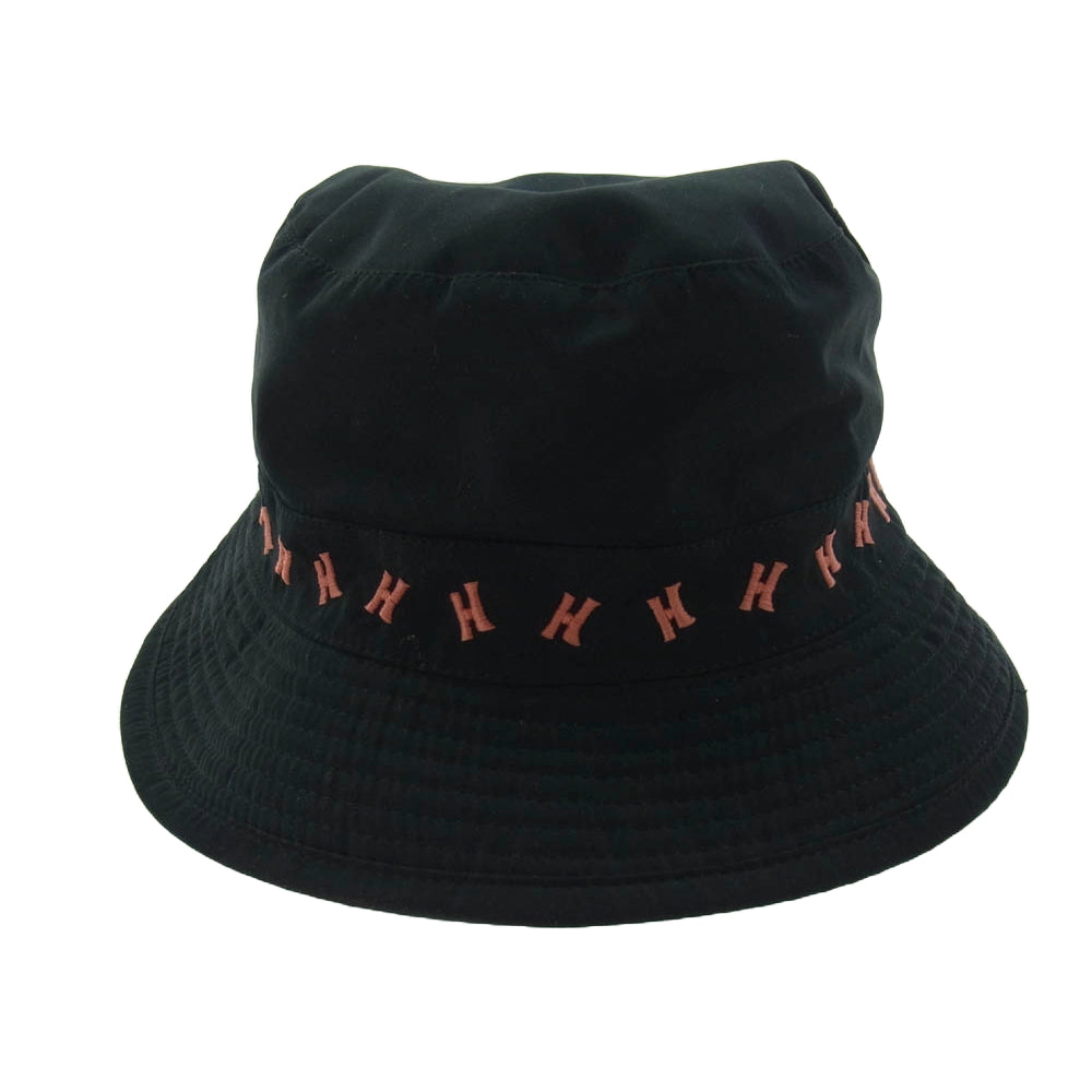 HERMES エルメス Hロゴ 刺繍 バケットハット 帽子 ブラック系 59【中古】
