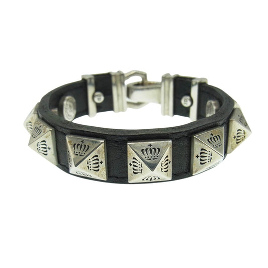 Justin Davis ジャスティンデイビス SOPDET LEATHER BRACELET クラウン スタッズ レザー ブレスレット シルバー系 ブラック系【中古】