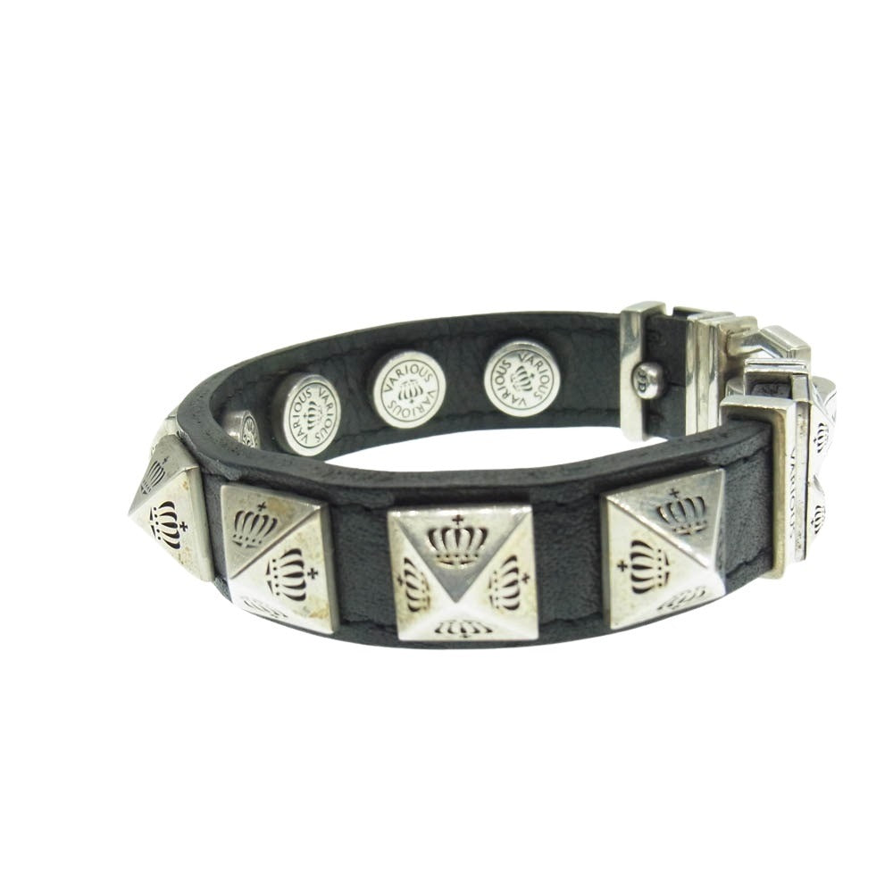 Justin Davis ジャスティンデイビス SOPDET LEATHER BRACELET クラウン スタッズ レザー ブレスレット シルバー系 ブラック系【中古】