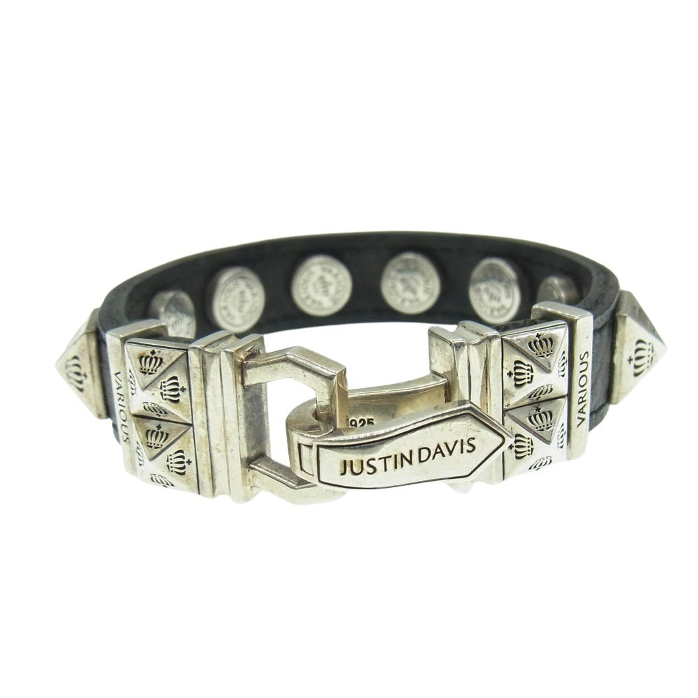 Justin Davis ジャスティンデイビス SOPDET LEATHER BRACELET クラウン スタッズ レザー ブレスレット シルバー系 ブラック系【中古】