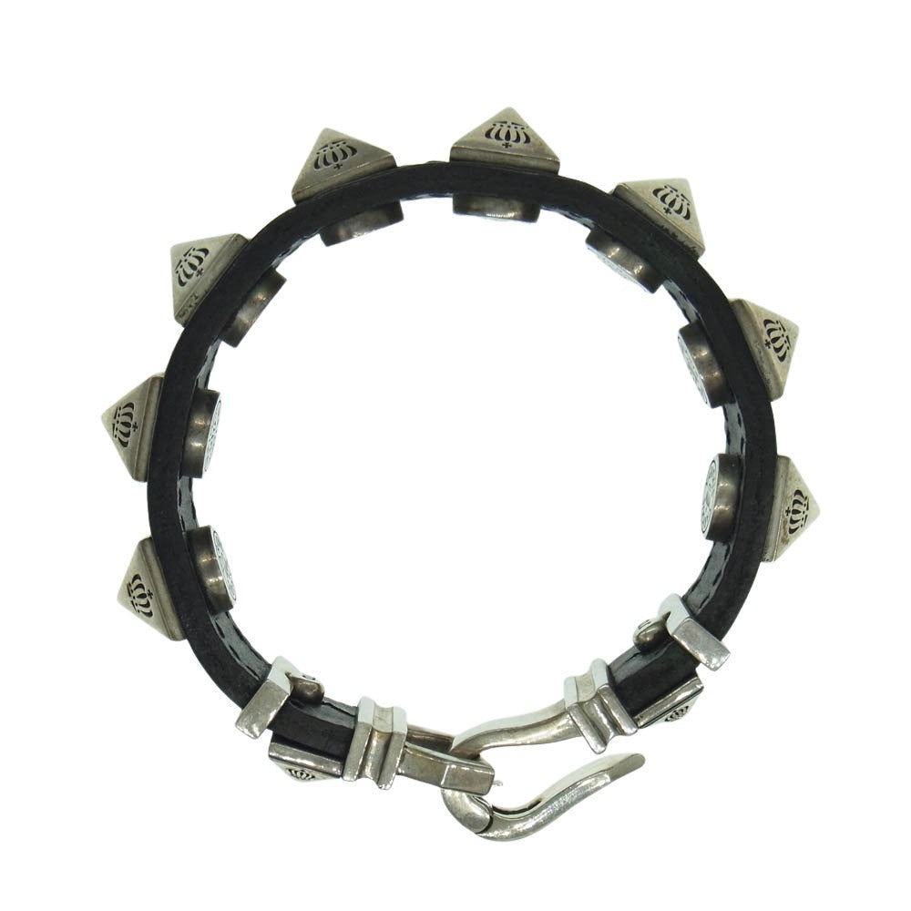 Justin Davis ジャスティンデイビス SOPDET LEATHER BRACELET クラウン スタッズ レザー ブレスレット シルバー系 ブラック系【中古】
