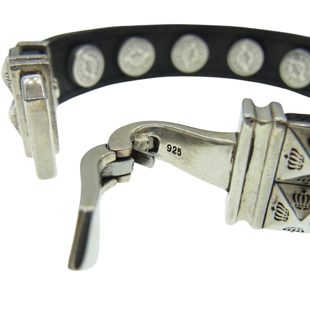 Justin Davis ジャスティンデイビス SOPDET LEATHER BRACELET クラウン スタッズ レザー ブレスレット シルバー系 ブラック系【中古】