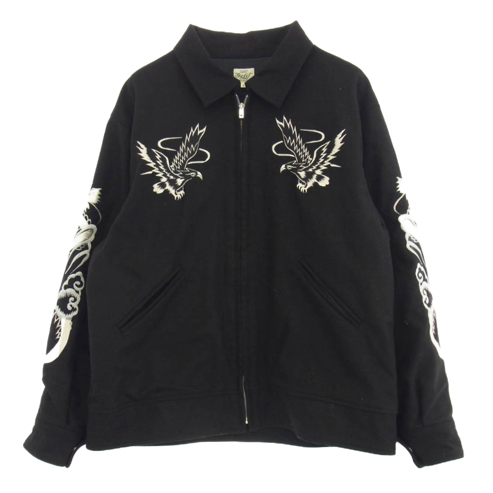GOLD ゴールド GL15359 × ARKnets × TIME AFTER TIME WOOL MELTON SOUVENIR JACKET WHITE EAGLE ウールメルトン 刺繍 スーベニア ジャケット ブラック系 L【中古】