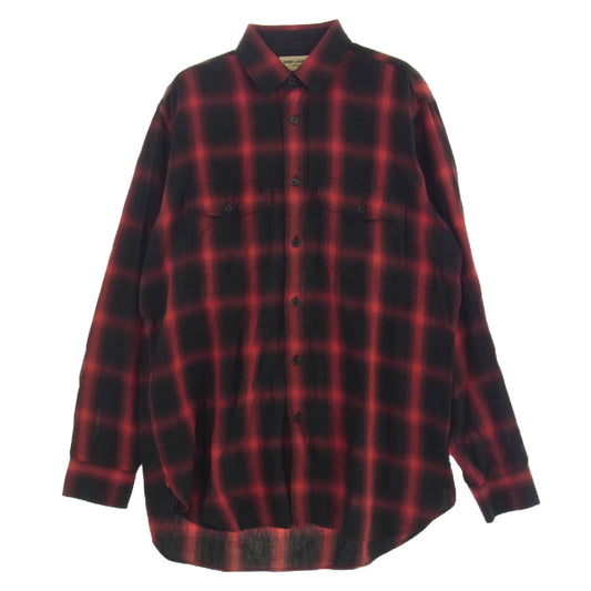 SAINT LAURENT サンローラン 13AW 326627 Y7298 エディ期 コットン リヨセル オンブレ チェック シャツ ブラック系 レッド系 38/15【中古】