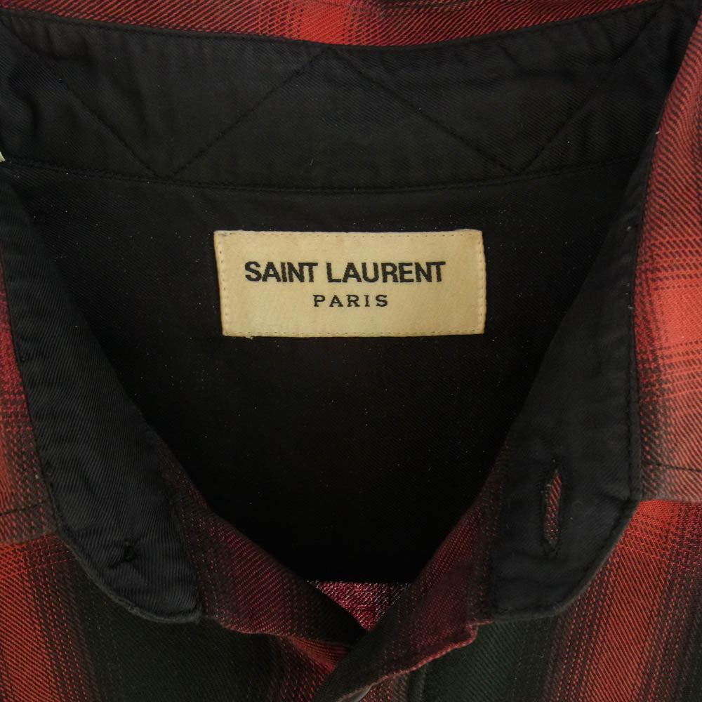 SAINT LAURENT サンローラン 13AW 326627 Y7298 エディ期 コットン リヨセル オンブレ チェック シャツ ブラック系 レッド系 38/15【中古】