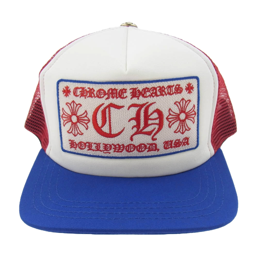 CHROME HEARTS クロムハーツ（原本無） TRUCKER CAP CHパッチ クロスボール付 トラッカー キャップ メッシュ キャップ トリコロール ブルー系 レッド系【極上美品】【中古】