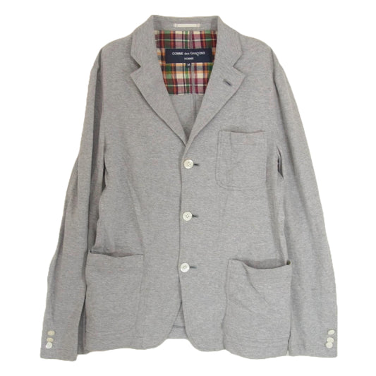 COMME des GARCONS HOMME コムデギャルソンオム HC-J133 AD2008 裏地マドラスチェック コットン 3B テーラード ジャケット グレー系 M【中古】