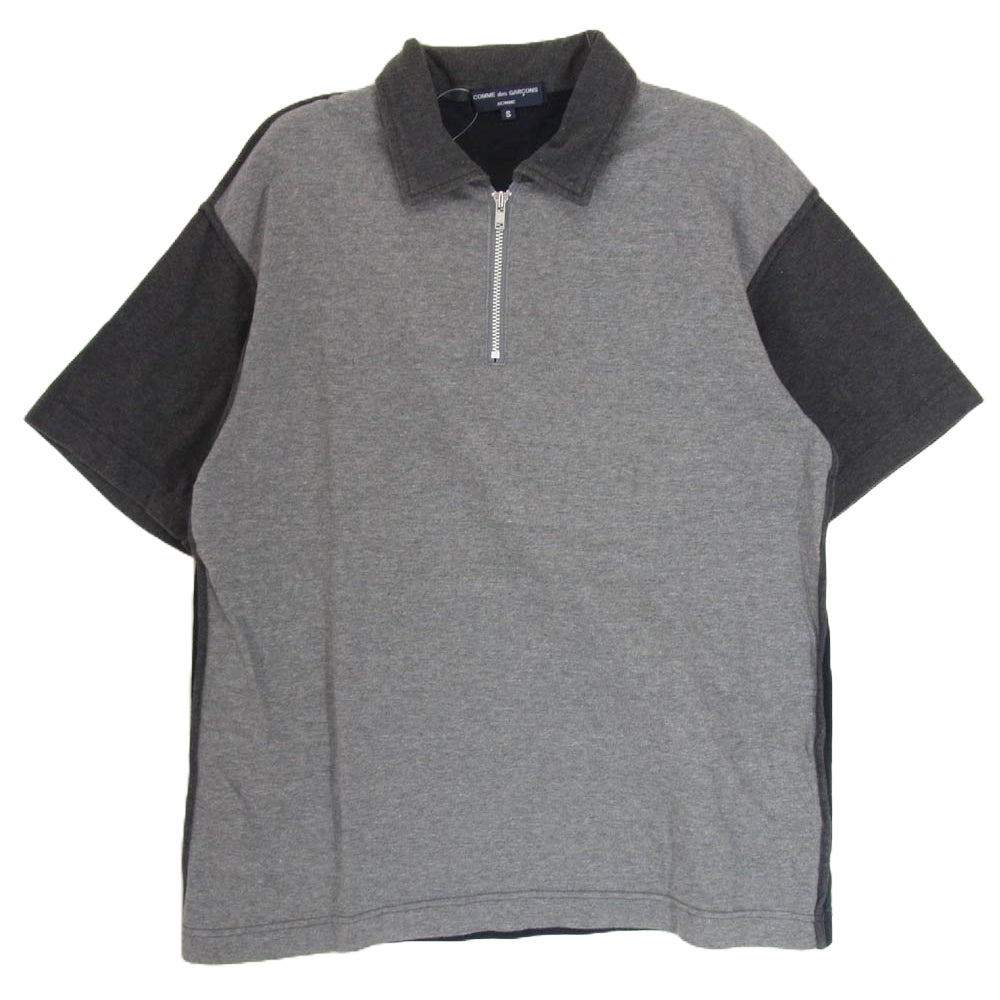 COMME des GARCONS HOMME コムデギャルソンオム AD2004 HO-T027 カラー切替 ハーフ ジップ 半袖 シャツ グレー系 S【中古】